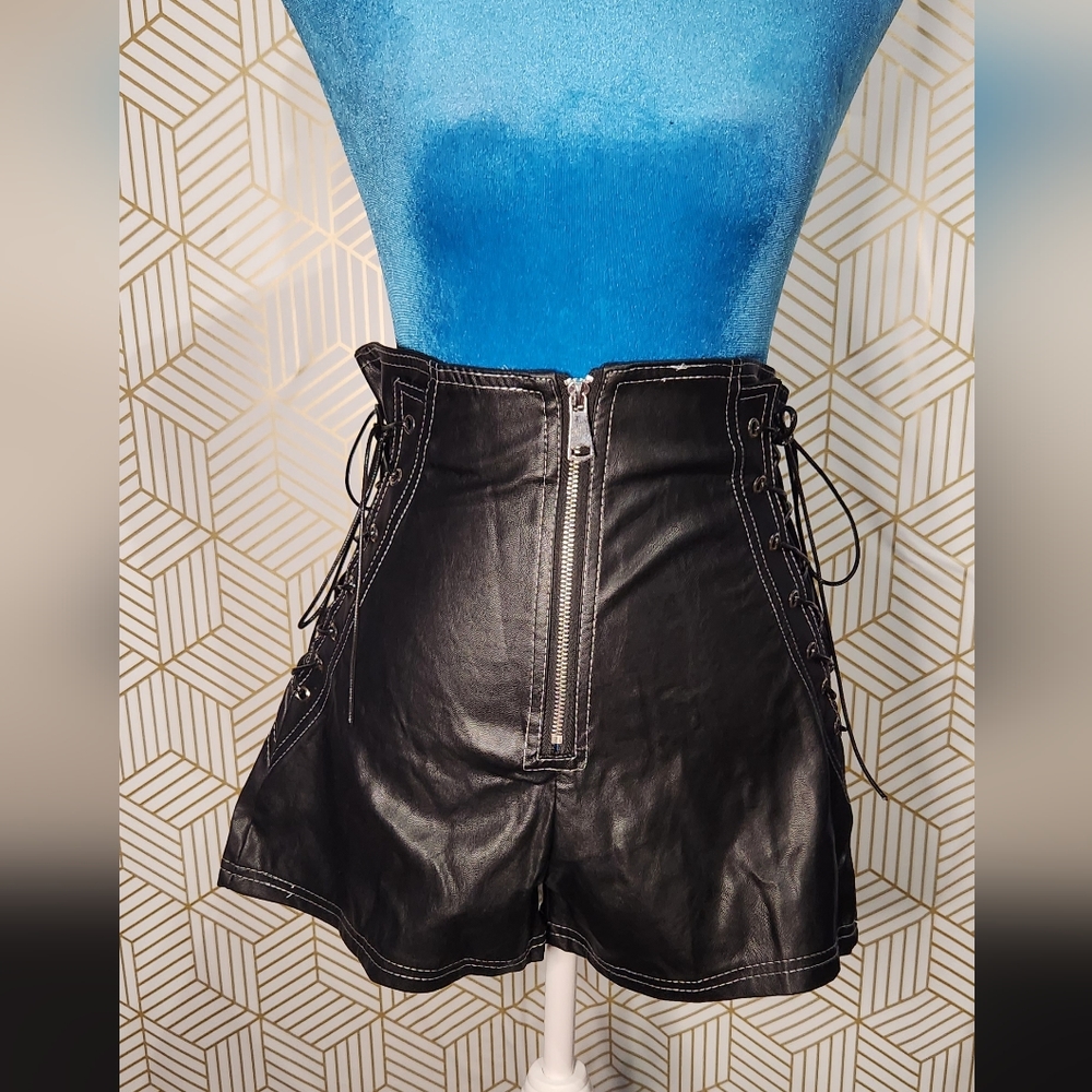 Women's black faux leather shorts (size S)